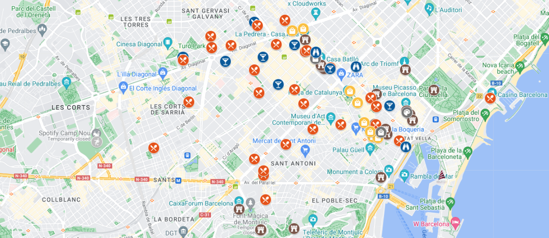 Mapped: Barcelona Restaurants, Attractions & Points of Interest